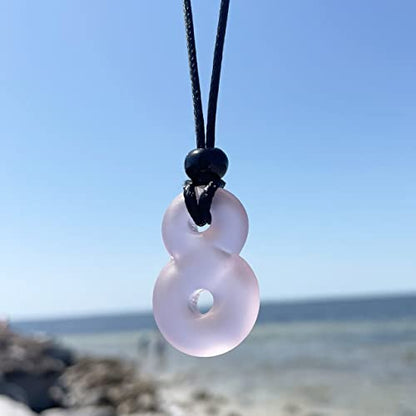 Infinity Necklace - Sea Glass Jewelry - Positive Vibes Collection - Cute Meditation Crystals - Spiritual Gifts for Yoga Lovers - High Vibration Tibetan Symbols - Cool and Trendy Good Luck Amulets - color: Pastel Pink Sea Glass Crystal