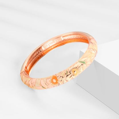 UJOY Classic Cloisonne Bracelets Enamel Jewelry Plated Bamboo Flower Cuff Metal Bangle for Women Gift Box - color: A81-Flower-Red and Yellow