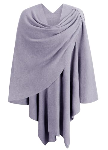 PULI Womens Large Cross Front Poncho Sweater Wrap Topper Knitted Elegant Shawls Cape for Fall Winter - color: 1-dark Lilac