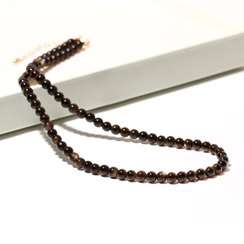 Simple Choker Necklace for Women Real Stone and Crystals Necklaces 4mm Beaded Choker Jewelry Meditation Gift for Women (16"+2") - style: Golden Obsidian