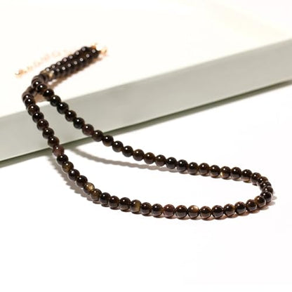 Simple Choker Necklace for Women Real Stone and Crystals Necklaces 4mm Beaded Choker Jewelry Meditation Gift for Women (16"+2") - style: Golden Obsidian