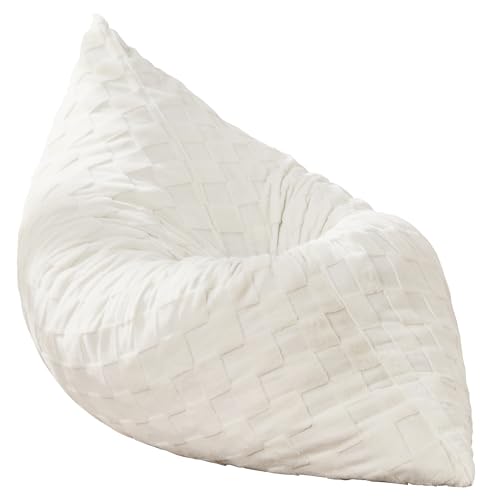 Hobestluk 3 in 1 Bean Bag Chair Giant Bean Bag Chairs for Adults with Plaid Cover Convertible Bean Bag Floor Cushion with Machine Washable Cover for Living Room (Plaid White) - color: Daisy White