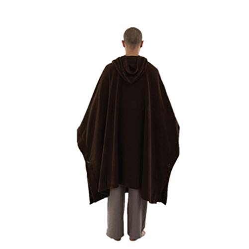 ZanYing Meditation Buddhist Hooded Cloak Outfit Oversize Coat - color: Dark Brown, size: XX-Large
