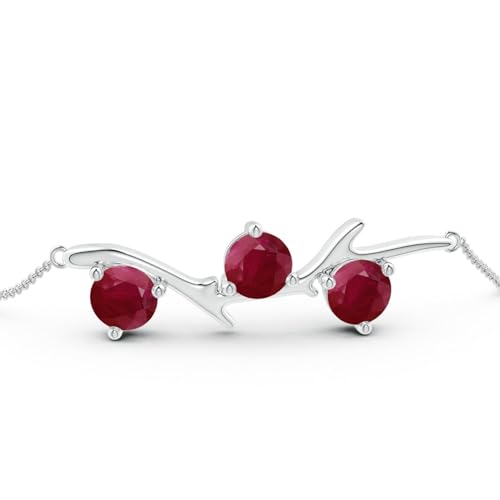 Angara - Women's Chain Bracelet in 14K Solid Gold/Platinum | Tree Branch Bracelet for Anniversary, Wedding, Birthday Gift | Round Sapphire | Ruby | Emerald | Diamond - size: 6 mm
