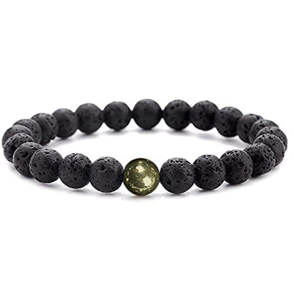 WFJ Black Obsidian Hematite Triple Protection Bracelets Set - Tiger Eye Beaded Natural Stone Bracelet for Men Women Gemstone (10MM) - color: Lava Stone and Pyrite Set of 2