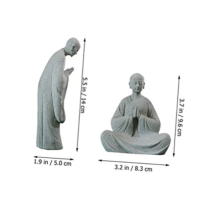GALPADA 2pcs Stone Monk Statue Zen Garden Figurines for Indoor and Outdoor Decor Stone Material Charming Monk Sculptures for Home and Aquarium Decoration