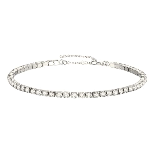 QueenBee 14K Gold or Silver Plated 2mm Cubic Zirconia Tennis Bracelet for Women - Hypoallergenic Minimalist Jewelry Gift for Birthdays, Mother's Day, Valentine's Day, and Special Occasions - color: Silver Tennis - Plain