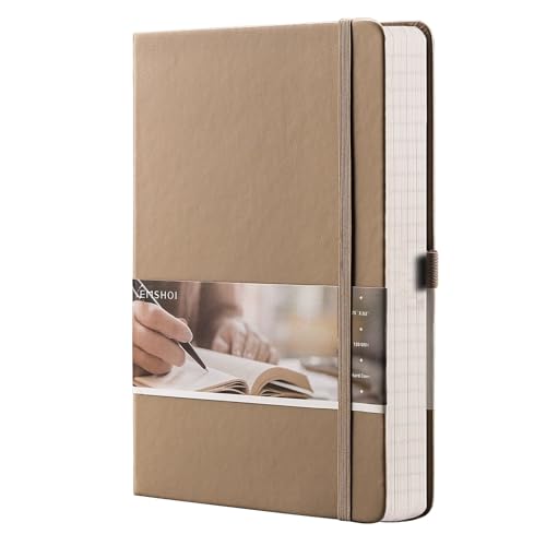 EMSHOI Graph Paper Notebook, 256 Pages 120 GSM Thick Paper, A5 Small 5.75"x8.38", PU Leather Hardcover Journal, 5mm Grid Notebook for Work School Math Engineering Writing Graphing, Khaki - color: Khaki, size: A5-Graph