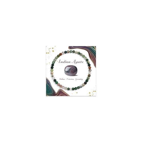 Raicegs 4 6 8MM Beaded Bracelets Healing Crystal Bracelet for Women Men Natural Stone Handmade Stretch Bracelet Reiki Spiritual Jewelry - color: Indian Agate, size: 4mm