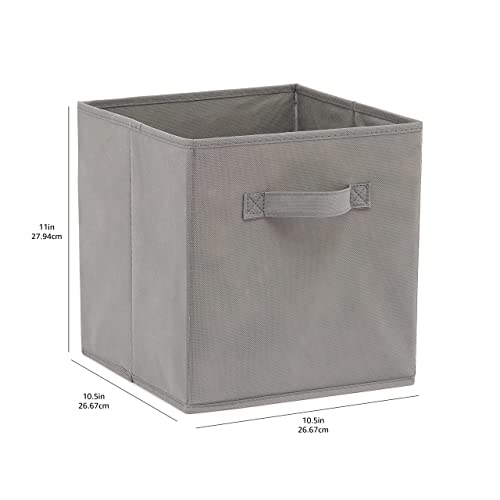 Amazon Basics Collapsible Fabric Storage Cubes Organizer with Handles, Sturdy, Foldable, Space-Saving, 10.5"x10.5"x11", Gray, 6-Pack