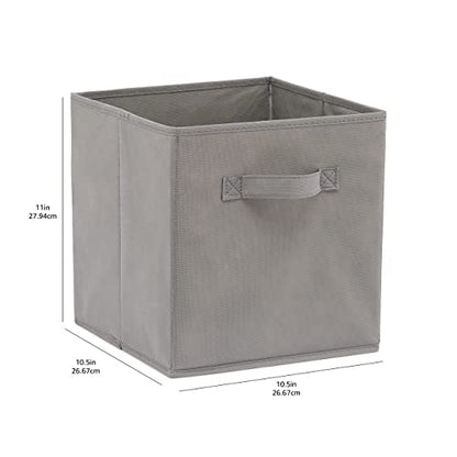 Amazon Basics Collapsible Fabric Storage Cubes Organizer with Handles, Sturdy, Foldable, Space-Saving, 10.5"x10.5"x11", Gray, 6-Pack
