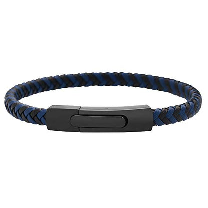 Geoffrey Beene Men's Braided Genuine Leather Fashion Bangle Bracelet with Stainless Steel Clasp - color: Blue