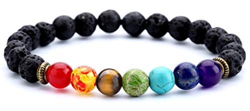 Men Women 8mm Lava Rock 7 Chakra Beads Chakra Bracelet Braided Rope Natural Stone Yoga Bracelet Bangle - color: A-Lava Chakra