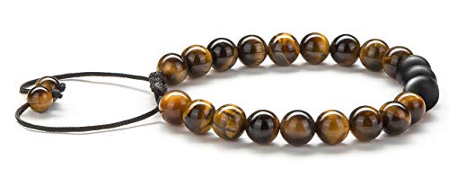 Men Women 8mm Tiger Eye Stone Beads Bracelet Elastic Natural Stone Yoga Bracelet Bangle - color: Tiger Eye Matte-21018