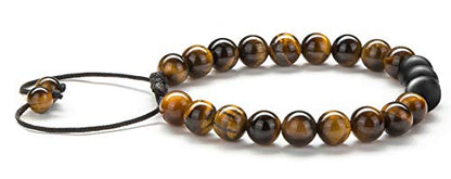 Men Women 8mm Tiger Eye Stone Beads Bracelet Elastic Natural Stone Yoga Bracelet Bangle - color: Tiger Eye Matte-21018