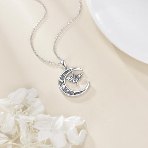 Sun and Moon Necklace 925 Sterling Silver Sun Moon Pendant Gemstone Jewelry Gifts for Women - style: Moth