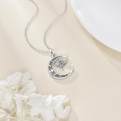 Sun and Moon Necklace 925 Sterling Silver Sun Moon Pendant Gemstone Jewelry Gifts for Women - style: Moth