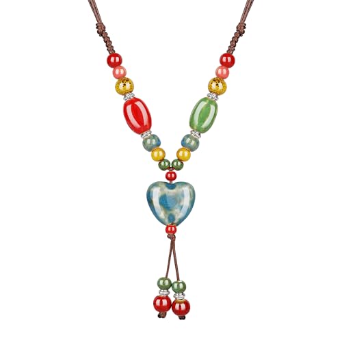 DS Boho Beaded Necklace for Women–Colorful Ceramic & African Tribal Beads, Adjustable Long Chunky Bohemian Jewelry with Gift Box Packaging,Hippie Witchy Vintage Handmade Fashion Statement Necklace - style: style-17
