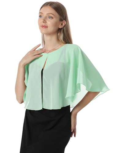 Chiffon Capelet Soft capes Shawls and Wraps for Evening Dress Wedding Cape 1920s shawl accessories for women - color: Mint Green