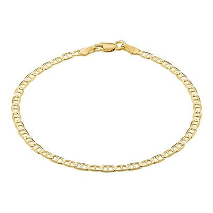 KISPER 18K Gold Plated 925 Sterling Silver Chain Bracelets for Women, Waterproof Tarnish Resistant, Curb/Rope/Figaro/Mariner Link Bracelet, 6.5, 7, 8, 9 Inch - size: 9 inches (large), style: Mariner