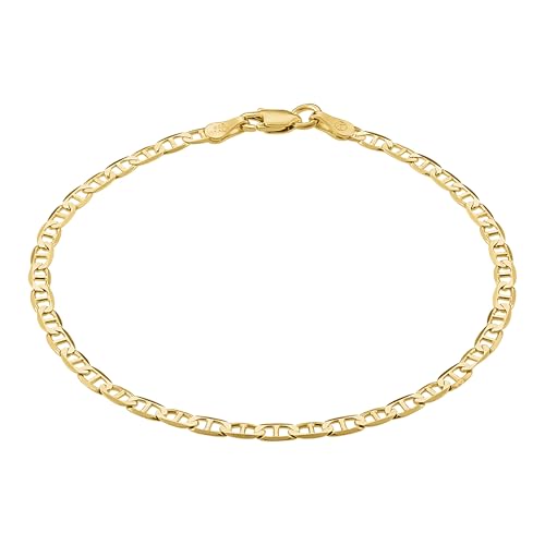 KISPER 18K Gold Plated 925 Sterling Silver Chain Bracelets for Women, Waterproof Tarnish Resistant, Curb/Rope/Figaro/Mariner Link Bracelet, 6.5, 7, 8, 9 Inch - size: 6.5 inches (X-Small), style: Mariner