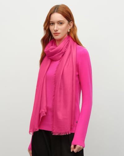 KVSS Women's Fine Knit Shawl, 55% Cashmere 45% Mulberry Silk, X Gauge 120/2NM Yarn Lightweight Spring Summer Wrap Scarf - color: Cerise