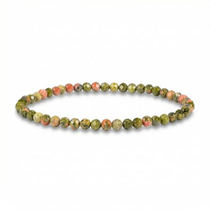 Angelstones Natural Gemstone Small Beaded Stretch Bracelet, 4mm Faceted Round Beads, Crystal Healing Bracelet for Women - color: Unakite