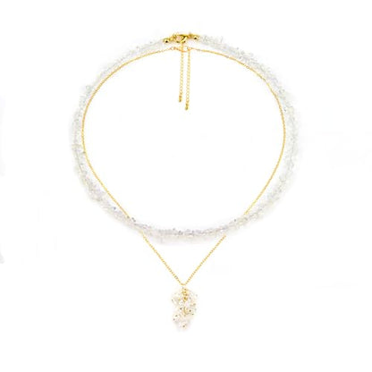 2Pcs Crystal Necklace for Women Handmade Choker Necklaces Pendant Necklace Natural Stone Gemstone Beaded Necklace 18k Gold Plated Adjustable Dainty Necklace for Women - color: Opal