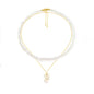 2Pcs Crystal Necklace for Women Handmade Choker Necklaces Pendant Necklace Natural Stone Gemstone Beaded Necklace 18k Gold Plated Adjustable Dainty Necklace for Women - color: Opal