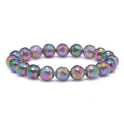 Justinstones Gemstone Crystals Chakra Beads Bracelet Crystal Healing 10mm Round Stretchable Bracelet for Her Gift - color: Faceted Electroplated Grey Agate（AB color）