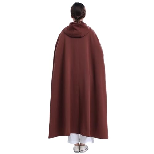 Unisex Meditation Buddhist Hooded Cloak Loose-Fit Comfortable Warm Prayer Robe Button Down Coat Poncho - color: Coffee, size: Medium