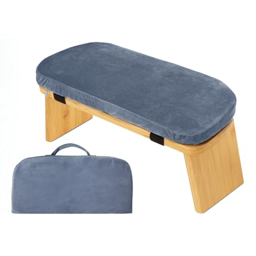 Wooden Yoga Stool - Foldable Meditation Bench with Velvet Cushion, Portable & Ergonomic Seating for Yoga, Meditation, Home, Office (Multiple Colors) - color: Light Blue
