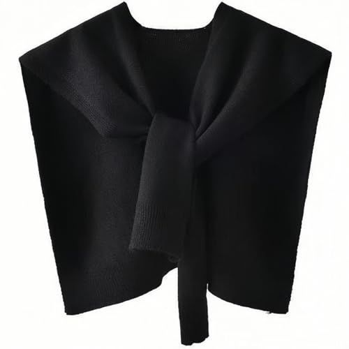 WaJuemy Sweater Shawl Wraps for Women Sweater Knitted Knotted Shawls Travel Casual Scarf Cape Shoulder Tops Fashion Wrap - color: Black