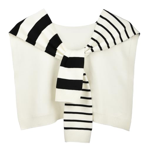 WaJuemy Sweater Shawl Wraps for Women Sweater Knitted Knotted Shawls Travel Casual Scarf Cape Shoulder Tops Fashion Wrap - color: Beige Stripe