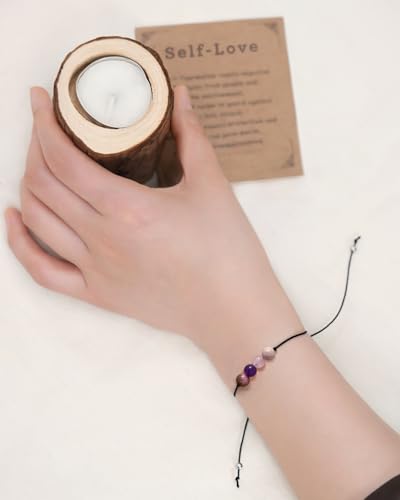 yfstyle Crystal Healing Stones Bracelets for Women & Men - Amethyst Anxiety Protection Bracelets - Natural Gemstones Jewelry Gifts - color: Self Love2