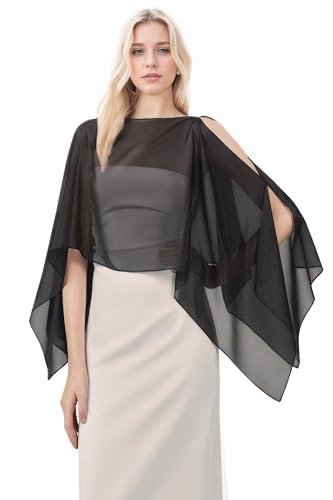 Coucoland Shawl Wraps for Women Sheer Chiffon Shawl Elegant Soft Wraps for Evening Dress Wedding Party - color: Black