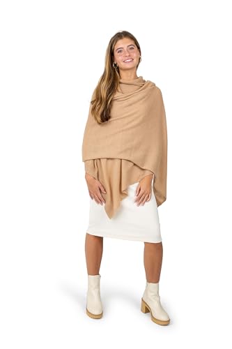 Velanio Cashmere Luxury Knitted Wrap Travel Shawl Scarf, Pashmina Stole, All-Season Scarf for Women Cashmere Wool Blend - color: Tan
