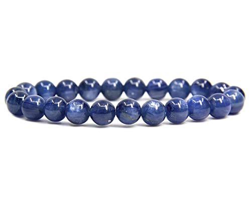 Angelstones Handmade Natural Healing Gemstone 8mm Round Beads Stretch Crystal Bracelet 7 Inch Unisex - color: Kyanite