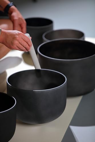 TOPFUND 6-12 inch 432Hz Chakra Set of 7 Black Crystal Singing Bowls with Heavy Duty Carrying Cases and Mallets - color: 432Hz Set of 7 Black Bowls, size: 6-12 inch