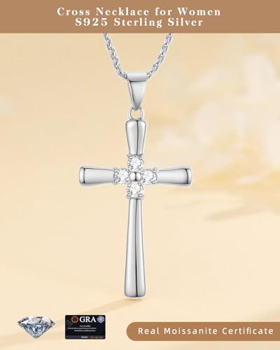 1CT Moissanite Cross Necklace for Women Wife, 18K Gold Filled or Sterling Silver Cross Pendant Chain Jewelry,Anniversary Birthday Gifts for Women Wife Her with LED Light-Up Gift Box and Gift Card - style: Silver-To My Beautiful Wife Card