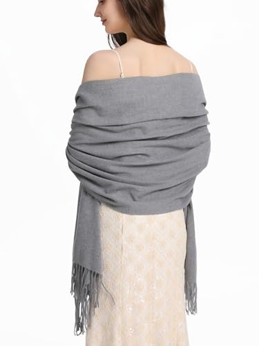 Pashmina Shawl and Wraps for Evening Dresses Resemble Cashmere Scarf for Women Wedding Winter Warm Shawls - color: Gray