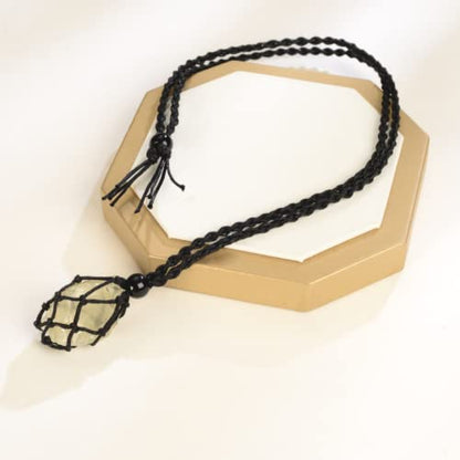 Natural unprocessed crystal raw stone hand woven rope adjustable necklace pendant for both men and women - color: A-Citrine