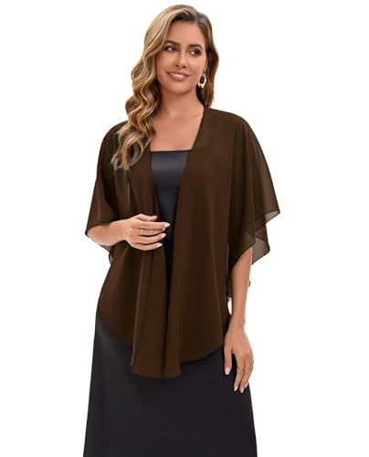 Baoqiya Chiffon Shawl Evening Scarf Shawls and Wraps for Women Wedding Party Bridal Scarves Cover Ups - color: Brown