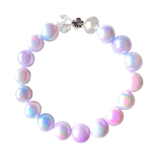 Meditation Bead Bracelet Handcrafted Unisex Handchain Smooth Round Beads Bangle Buddhists Prayer Wristchain Ornament, 18cm, Light Purple