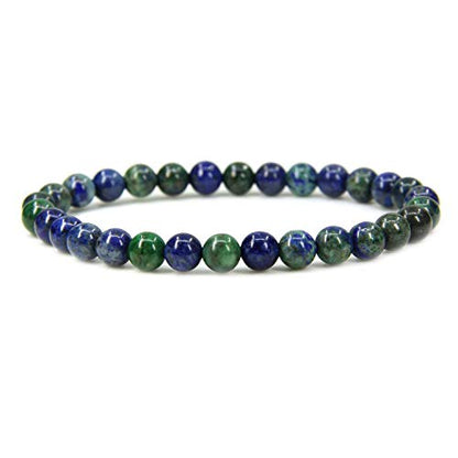 Angelstones Handmade Natural Healing Gemstone 6mm Round Beads Stretch Crystal Bracelet 7 Inch Unisex - color: Lapis Chrysocolla