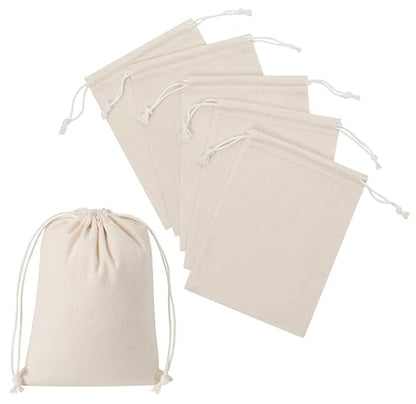 100 Percent Cotton Drawstring Bags, Reusable Quality with Double String, For Pantry Gifts Kitchen - Pack of 6 (Natural Beige, 5 x 7 Inch) - color: Natural Beige, size: 5 x 7 Inch