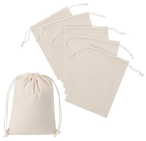 100 Percent Cotton Drawstring Bags, Reusable Quality with Double String, For Pantry Gifts Kitchen - Pack of 6 (Natural Beige, 5 x 7 Inch) - color: Natural Beige, size: 5 x 7 Inch