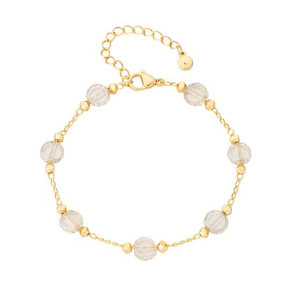 18K Gold Plated Dainty Chain Bracelet for Women Waterproof Crystal Link Bracelet 6.9"+2.4" Gold Minimalist Jewelry Gifts for Her Everyday Wear