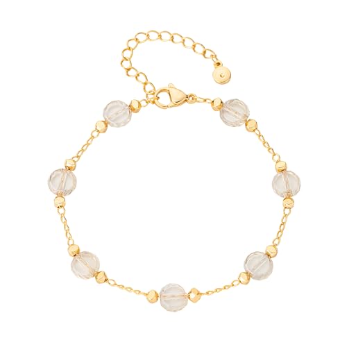 18K Gold Plated Dainty Chain Bracelet for Women Waterproof Crystal Link Bracelet 6.9"+2.4" Gold Minimalist Jewelry Gifts for Her Everyday Wear