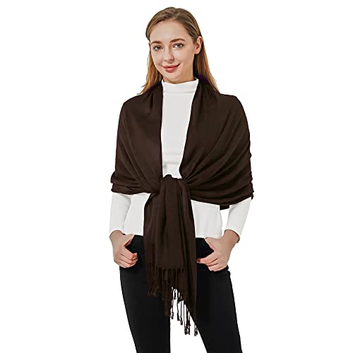 Soft Silky Pashmina Shawl Wraps Solid Colors Scarf for Wedding Evening Dresses - color: P-dark Coffee